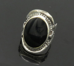925 Silver - Vintage Black Onyx Floral Adjustable Cocktail Ring Sz 7.5 -... - $1,014.50 MXN