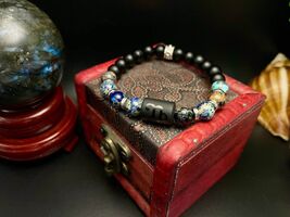 Capricorn Energy Zodiac Black Charm Gemstone Bracelet with Mixed Blue Im... - $28.77