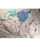  Lot of 3 Toddler Girl Boy Dress Lace Frilly Bonnet 3m 6m 18m vintage  - $40.72 CAD