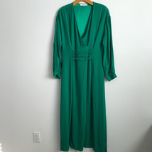 Mango Dress M Green Long Sleeve V Neck Lace Up Corset Tie Pullover Midi - $34.13