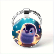 Metal Round Key Chain Key Ring - New - Penguin - £11.74 GBP