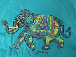 Goa India Mandala Elephant Trunk Up T shirt 2XL Raised Detail Unisex Teal - £3.05 GBP