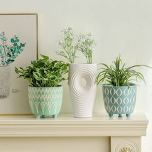 Thfvbktyy Ceramic Planter 6.7 In Round Indoor Plant Pot Set Of 2 With, Green - £41.69 GBP