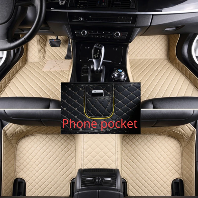 Tom car floor mats for bmw 5 series e60 2004 2010 years artificial leather phone pocket thumb200