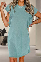 Textured Ruffled Round Neck Cap Sleeve Dress - $32.20