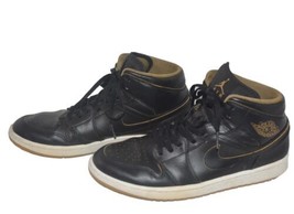 Nike Air Jordan 1 Mid Black Gold 554724-042 Men Size 10 Leather 2015 USED Shoes - £45.64 GBP