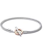 PANDORA Two-tone Logo T-Bar Snake Chain Charm Bracelet 582309C00 US SELLER - €66,49 EUR