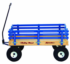 LARGE Amish Handcrafted Valley Road Steel Frame Classic Wood Wagon, BLUE - £254.97 GBP