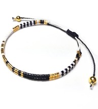 Miyuki bracelet gold plated beads black, white and golden friendship for woman m - £18.13 GBP