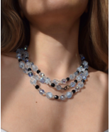 VINTAGE CRYSTAL BEADS BLUE 3 ROW STRING CHOKER NECKLACE - $704.55 MXN