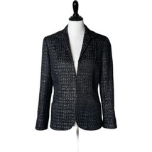 Lafayette 148 Women&#39;s Blazer Jacket Black Metallic Hook Closure Suit Size 4 - £62.31 GBP