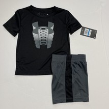 Under Armour UA Logo Rise Tee Shirt &amp; Striped Shorts Set Outfit Sz 24M NEW - $22.00