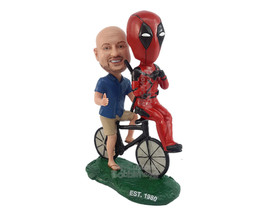 Custom Bobblehead Funny looking couple riding with his favorite action hero on t - £129.00 GBP