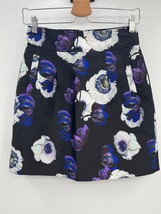 J Crew A-Line Mini Skirt Sz 0 Violet Poppy Black Floral Print - £22.09 GBP