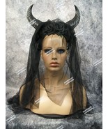 Gothic Black Headpiece Horns Veil Goat Goddess Mythical Creature Demonic... - $413.72 MXN