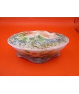 Antique Victorian Milk Glass Floral Oval Trinket Jewelry Box 2 X 4&quot; - $74.25