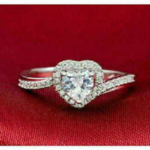 1.5Ct Heart Cut VVS1/D Diamond Engagement Halo Ring 14K White Gold Finish - £73.01 GBP