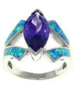 Jewelry Trends Sterling Silver Created Blue Opal and Purple CZ Marquise ... - $999.15 MXN