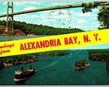 Dual  View Banner Greetings from Alexandria Bay New York NY Chrome Postc... - £5.41 GBP