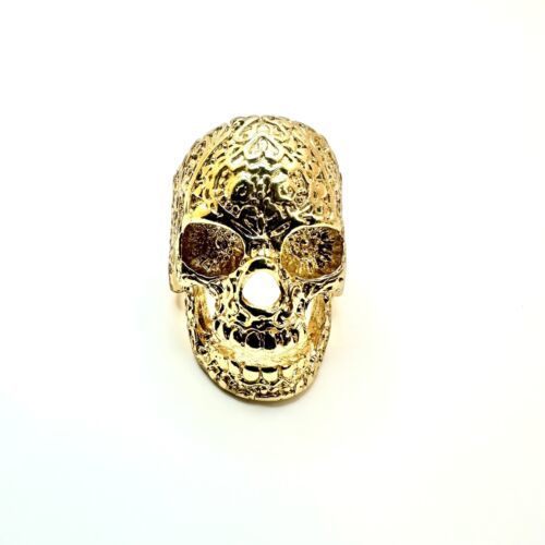 Primary image for Men’s Skull Ring Size 7.25 Mexican Style Steam Punk Gold Toned Pinky 