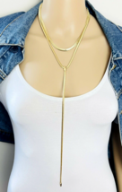 Convertible Gold Tone Double Two Strand Cleavage Y Necklace - £18.68 GBP