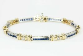 3.5Ct Princess Cut Blue Sapphire Diamond Tennis Bracelet 14k Two Tone Gold Over - £127.04 GBP