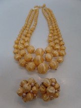 Vintage Japan Made 3 Piece Set Pale Orange Multistrand Necklace &amp; Earrings 18&quot; - £15.57 GBP