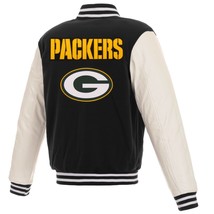 NFL Green Bay Packers Reversible Fleece Jacket PVC Sleeves Embroidered Logos JHD - £112.51 GBP