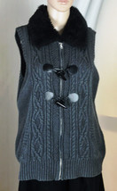 Charter Club Women&#39;s Vest Size L Charcoal Gray Full Zip Toggle Buttons F... - £18.43 GBP