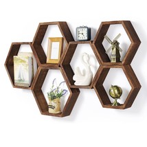 Hexagon Floating Shelves Set Of 6 Farmhouse Honeycomb Wall Storage Shelf Wood Di - £58.34 GBP