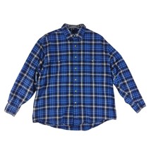 Vtg 90s Eddie Bauer Men&#39;s L Blue Heavy Cotton Flannel Button Long Sleeve Shirt - £22.69 GBP