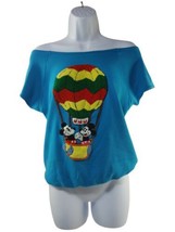 VTG Mickey &amp; Minnie Mouse Sunday Comics CropTop Embroidered Blue Sz Med  - £26.15 GBP