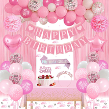Pink Birthday Decorations, Pink Party Decorations Happy Birthday Banner ... - £26.17 GBP