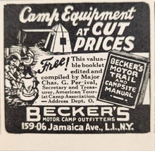 1929 Print Ad Becker&#39;s Motor Camp Outfitters at Cut Prices Long Island,New York - £5.47 GBP