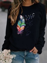 Feather Let It Be Printed Hoodies Women Fleece Long Sleeve O Neck Loose Sweatshi - £53.26 GBP