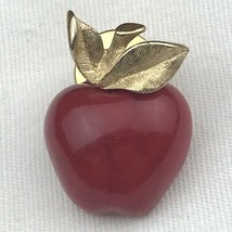 Red Apple Vintage Pin Gold Tone Enamel Teacher Education School - £7.80 GBP