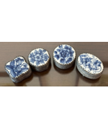 4 Vintage Chinese Trinket Jewelry Box Round White Porcelain Blue Floral ... - $1,865.58 MXN