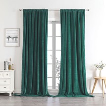 Joydeco Green Velvet Curtains 90 Inch Length 2 Panels Burg Set, Luxury Rod - £34.86 GBP