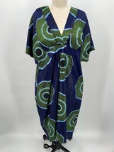 The Oula Company High Low Dress Sz L Blue Green Printed Trapeze Tunic - £97.69 GBP