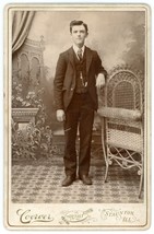 Circa 1890&#39;S Cabinet Card Dapper Handsome Young Man Suit Coerver Staunton Il - £7.44 GBP