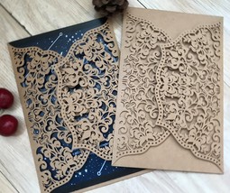 50pcs kraft Paper laser cut wedding Cards,Invitations cards Birthday Baby Shower - £41.98 GBP