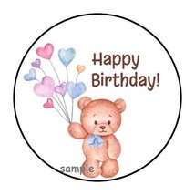 30 Happy Birthday Teddy Bear Envelope Seals Labels Stickers 1.5&quot; Round Balloons - £5.89 GBP