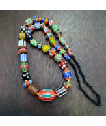 Vintage Venetian African style skunk Eyes and Chevron beads beaded neckl... - €43,92 EUR