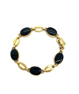 Vintage Signed 12k Gold Filled WRE Oval Black Onyx Stone Panel Link Brac... - €46,96 EUR