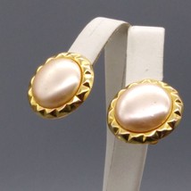 Vintage Pearl Cabochon Earrings, Gold Tone Frames on Bridal Clip Ons, Elegant - £20.05 GBP