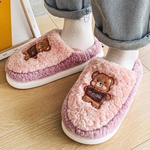 R warm slippers women men cute bear thick soled non slip plush cotton shoes memory foam thumb200