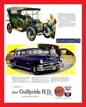1952 Gulfpride H.D. Motor Oil w.1952 Chrysler & 1911 Chalmers Large Color Ad Usa - $14.54