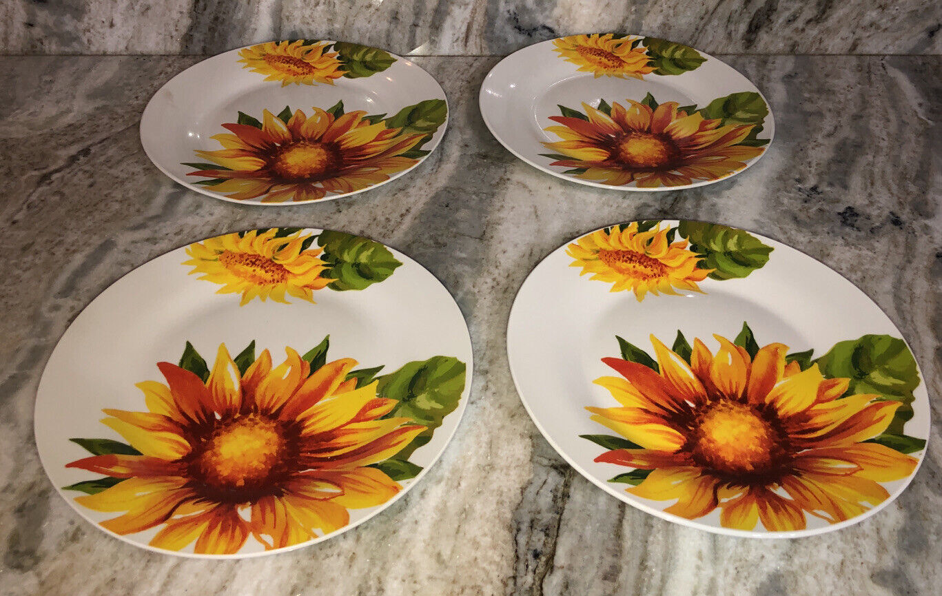 Royal Norfolk 10 1/2" Dinner Plates Set Of 4 Red/Yellow/Green Flower Print-NEW - $59.28