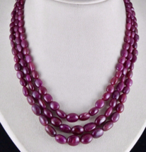 Natural Untreated Ruby Beads Long Cabochon 3 Line 568 Carats Gemstone Necklace - £816.19 GBP