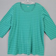 Laura Scott Women Shirt Size 3X Green Preppy Sparkly Silver Stripe 3/4 Sleeves - £9.41 GBP